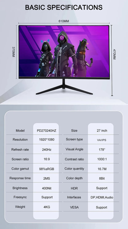 27 Inch 240Hz Game Monitor Display